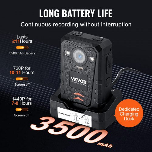 1440P HD Police Body Camera 64GB Body Cam with Audio Video Recording