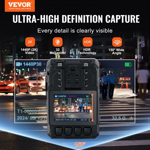 1440P HD Police Body Camera 128GB Body Cam with Audio Video Recording
