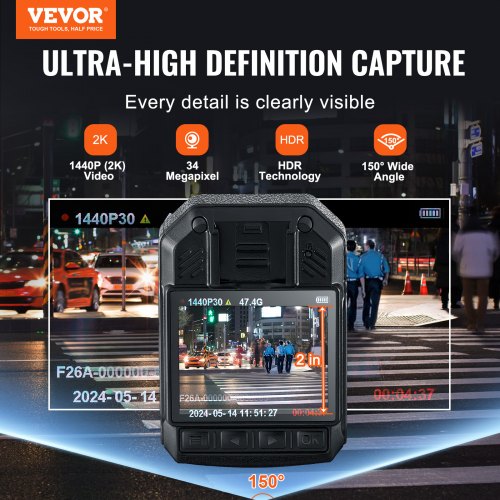 1440P HD Police Body Camera 64GB Body Cam with Audio Video Recording