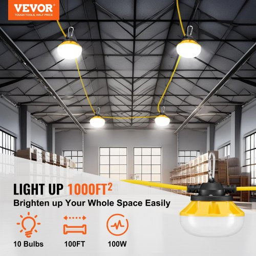 100FT Construction String Lights 100W 10000LM 10PCs String Work Light