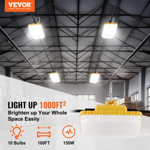 100FT Construction String Lights 150W 15000LM 10PCs String Work Light