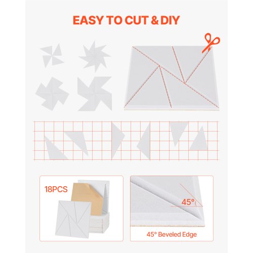 18 Pack Acoustic Panels with Self Adhesive 118 x 118 x 0.4 inch Sound