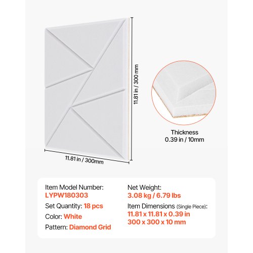 18 Pack Acoustic Panels with Self Adhesive 118 x 118 x 0.4 inch Sound