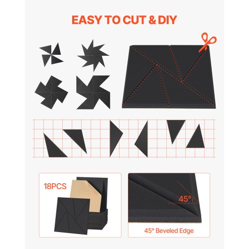 18 Pack Acoustic Panels with Self Adhesive 118 x 118 x 0.4 inch Sound