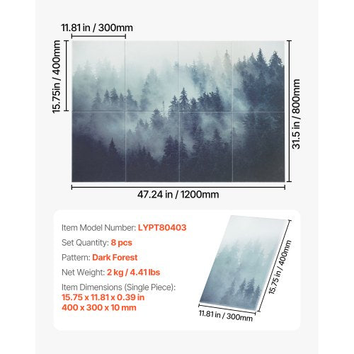 8 Pack Art Acoustic Panels 63 x 2362 x 0.4 inch Soundproof Wall Tiles