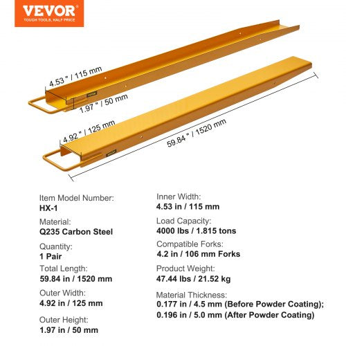 Pallet Fork Extensions 60 Length 45 Width Heavy Duty Carbon Steel Fork