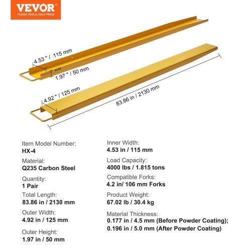 Pallet Fork Extensions 84 Length 45 Width Heavy Duty Carbon Steel Fork