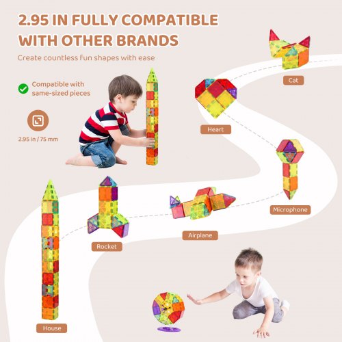 Magnetic Tiles 180 PCS Magnetic Building Blocks for Kids Magnet Building