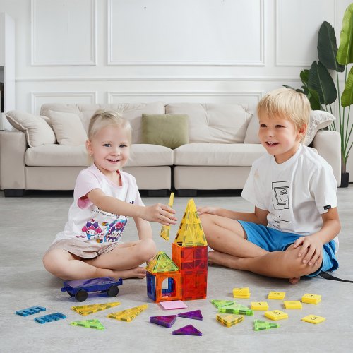 Magnetic Tiles 55 PCS Magnetic Building Blocks for Kids Magnet Building