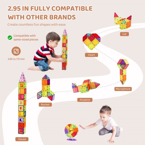 Magnetic Tiles 121 PCS Magnetic Building Blocks for Kids Magnet Building