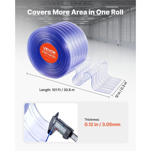 Clear Pvc Strip Curtain 101 Ft Length X 12 In Width Ribbed Plastic Door Bulk