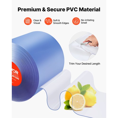 Clear PVC Strip Curtain 101 ft Length x 12 in Width Thermal Insulating
