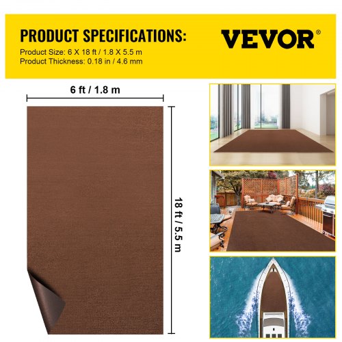 Marine Carpet 6 x 18 ft Boat Carpeting Deep Brown Marine Grade Boat