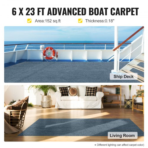 Gray Marine Carpet 6 ft x 23 ft Boat Carpet Rugs Indoor Outdoor Rugs for Patio