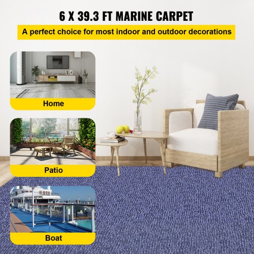 Deep Blue Marine Carpet 6 ft x 39.3 ft Boat Carpet Rugs Indoor Outdoor