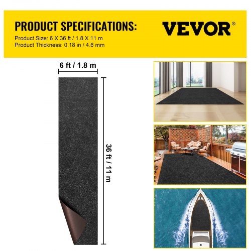 Marine Carpet 6 x 36 ft Boat Carpeting Charcoal Black Marine Grade Boat