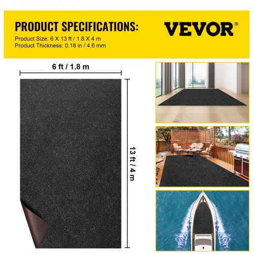 Marine Carpet 6 x 13 ft Boat Carpeting Charcoal Black Marine Grade Boat