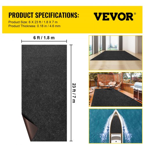 Marine Carpet 6 x 23 ft Boat Carpeting Charcoal Black Marine Grade Boat
