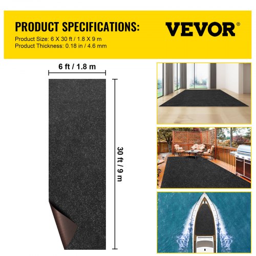 Marine Carpet 6 x 30 ft Boat Carpeting Charcoal Black Marine Grade Boat