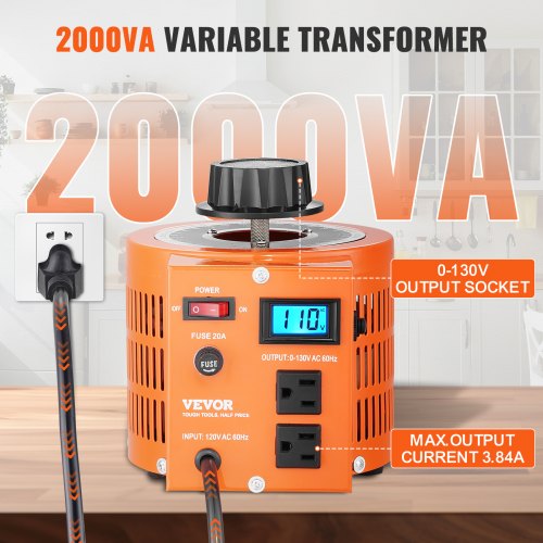 2000VA Auto Variable Voltage Transformer 15.3 Amp 110V Input130V Output