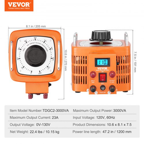 3000VA Auto Variable Voltage Transformer 23 Amp 110V Input130V Output
