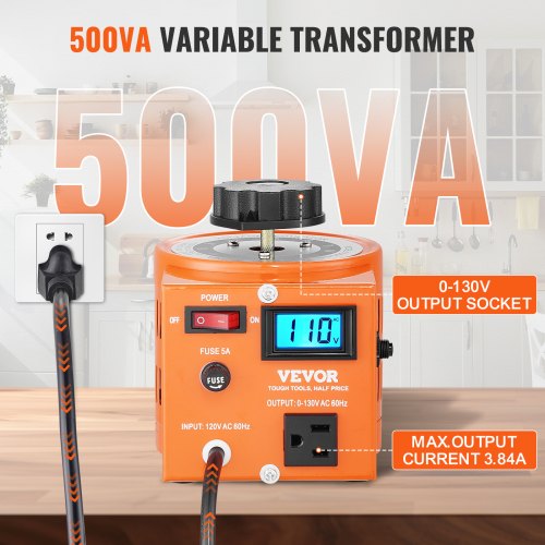 500VA Auto Variable Voltage Transformer 384 Amp 110V Input130V Output