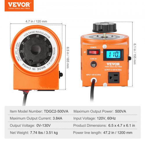 500VA Auto Variable Voltage Transformer 384 Amp 110V Input130V Output