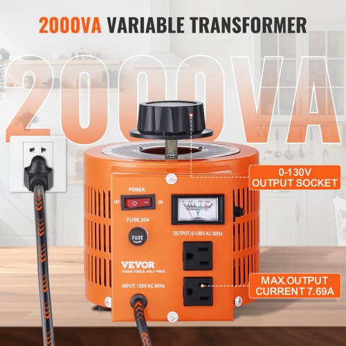 2000VA Auto Variable Voltage Transformer 15.3 Amp 110V Input 0130V Output