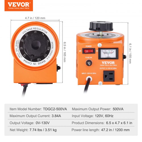 500VA Auto Variable Voltage Transformer 384 Amp 110V Input130V Output 1