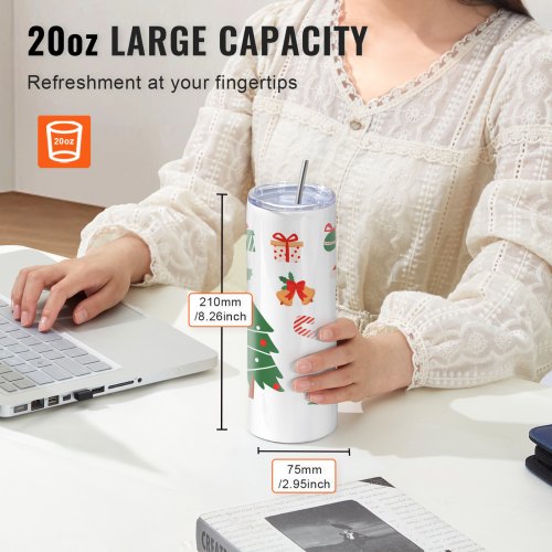 12 Pack Sublimation Tumblers 20oz Skinny Straight Stainless Steel
