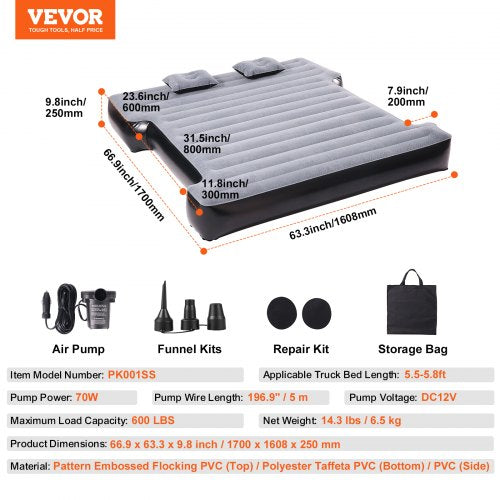 Truck Bed Air Mattress for 5558 ft Full Size Short Truck Beds