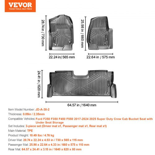 Automotive Floor Mats Fits for Ford F250 F350 F450 F550 20172024 2025