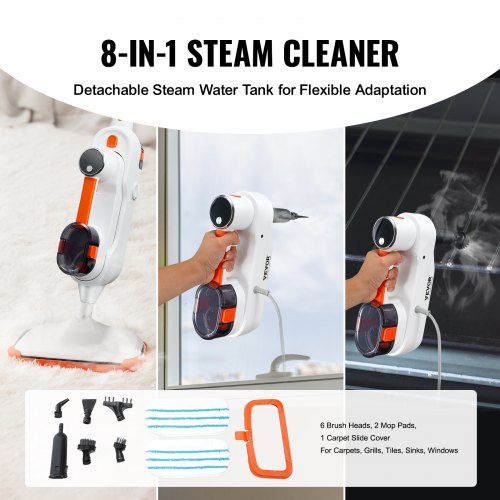 Steam Mop 8in1 Hard Wood Floor Cleaner with 7 Replaceable Brush Heads