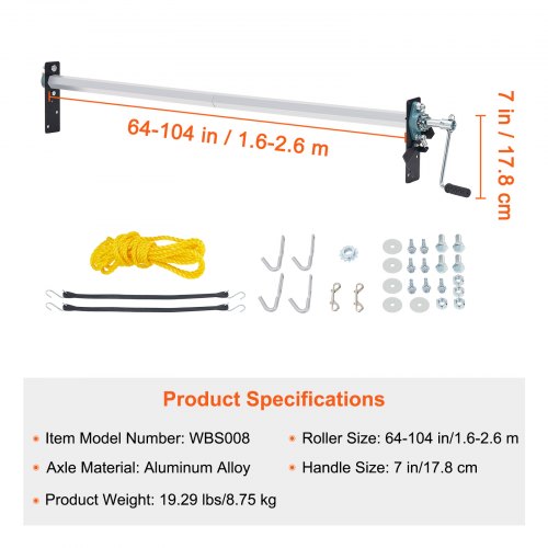Hand Crank Tarp Roller Kit 64 to 104 Wide Aluminum Alloy Manual Cab