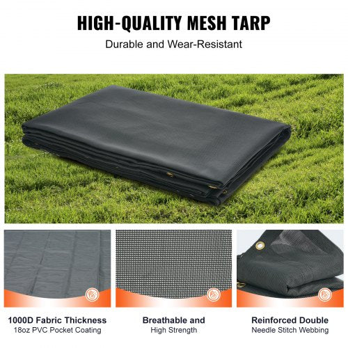 Dump Truck Mesh Tarp 6 x 14 ft PVC Coated Black Heavy Duty Cover with 55