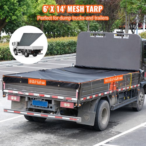 Dump Truck Mesh Tarp 6 x 14 ft PVC Coated Black Heavy Duty Cover with 55