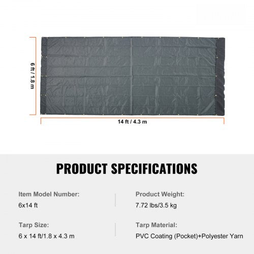 Dump Truck Mesh Tarp 6 x 14 ft PVC Coated Black Heavy Duty Cover with 55