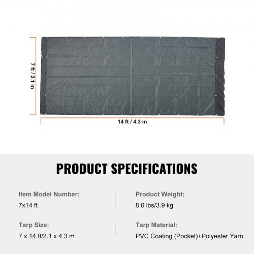Dump Truck Mesh Tarp 7 x 14 ft PVC Coated Black Heavy Duty Cover with 55