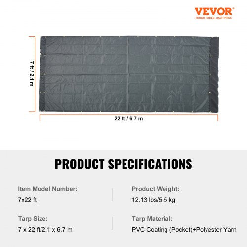 Dump Truck Mesh Tarp 7 x 22 ft PVC Coated Black Heavy Duty Cover with 55