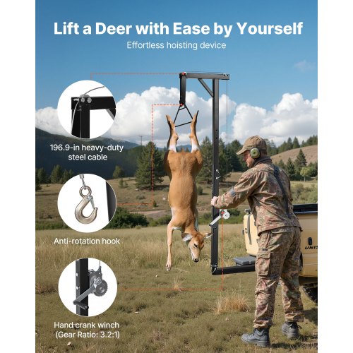 Truck Hitch Game Hoist 300 lbs Load Capacity Hunting Deer Hoist with 2inch