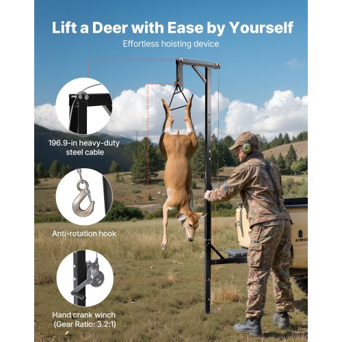 Truck Hitch Game Hoist 400 lbs Load Capacity Hunting Deer Hoist with 2inch