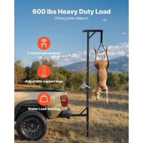 Truck Hitch Game Hoist 600 lbs Load Capacity Hunting Deer Hoist with 2inch