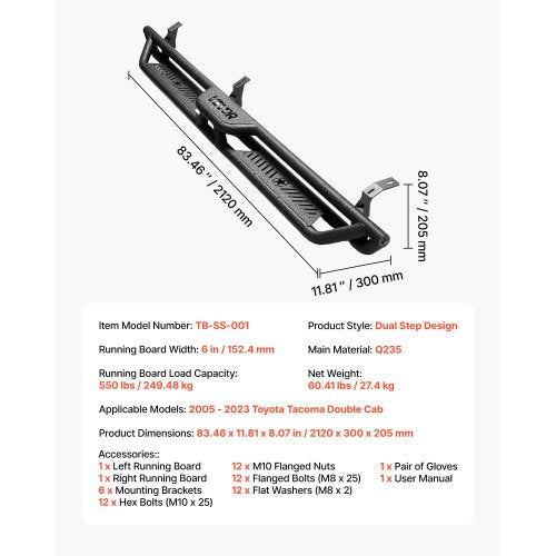 Running Boards 6 Inches Side Steps Compatible with 20052023 Toyota Tacoma