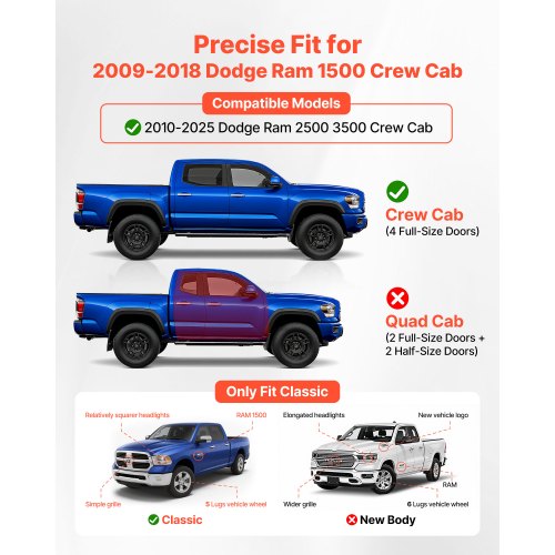 Running Boards 6 Inches Side Steps Compatible with 20092018 Dodge Ram 1500 1