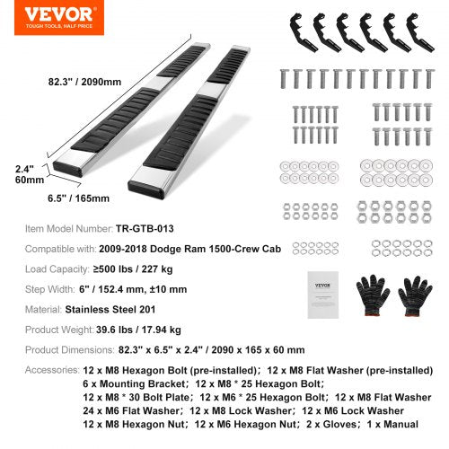 Running Boards 6 Step Bars Compatible with 20092018 Dodge Ram