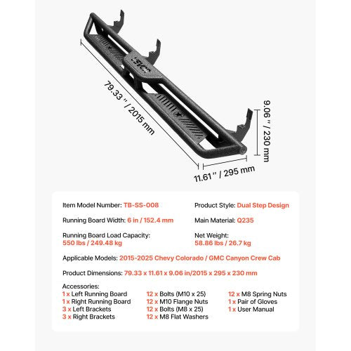 Running Boards 6 Inches Side Steps Compatible with 20152025 Chevy