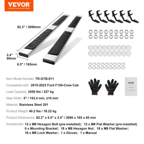 Running Boards 6 Step Bars Compatible with 20152023 Ford F150Crew