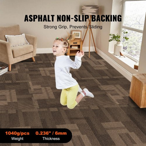 Carpet Tiles Reusable 24x 24Carpet Squares With Padding Attached Soft