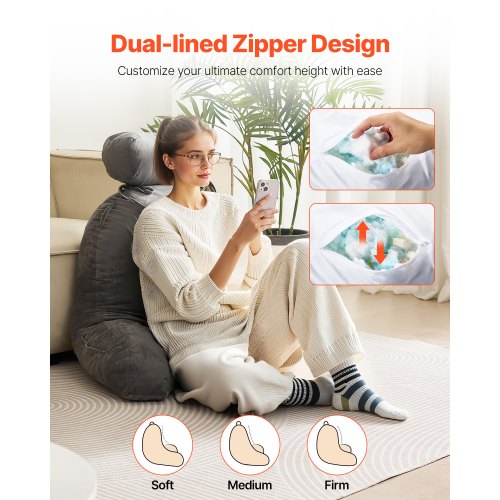 Reading Pillow Large Bed Pillow with Removable Headrest Back Pillow with 3