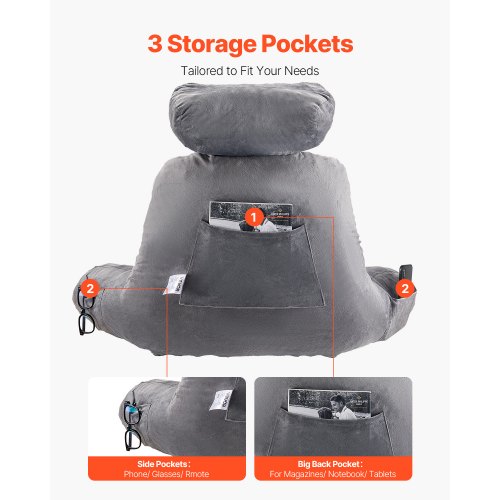Reading Pillow Large Bed Pillow with Removable Headrest Back Pillow with 3